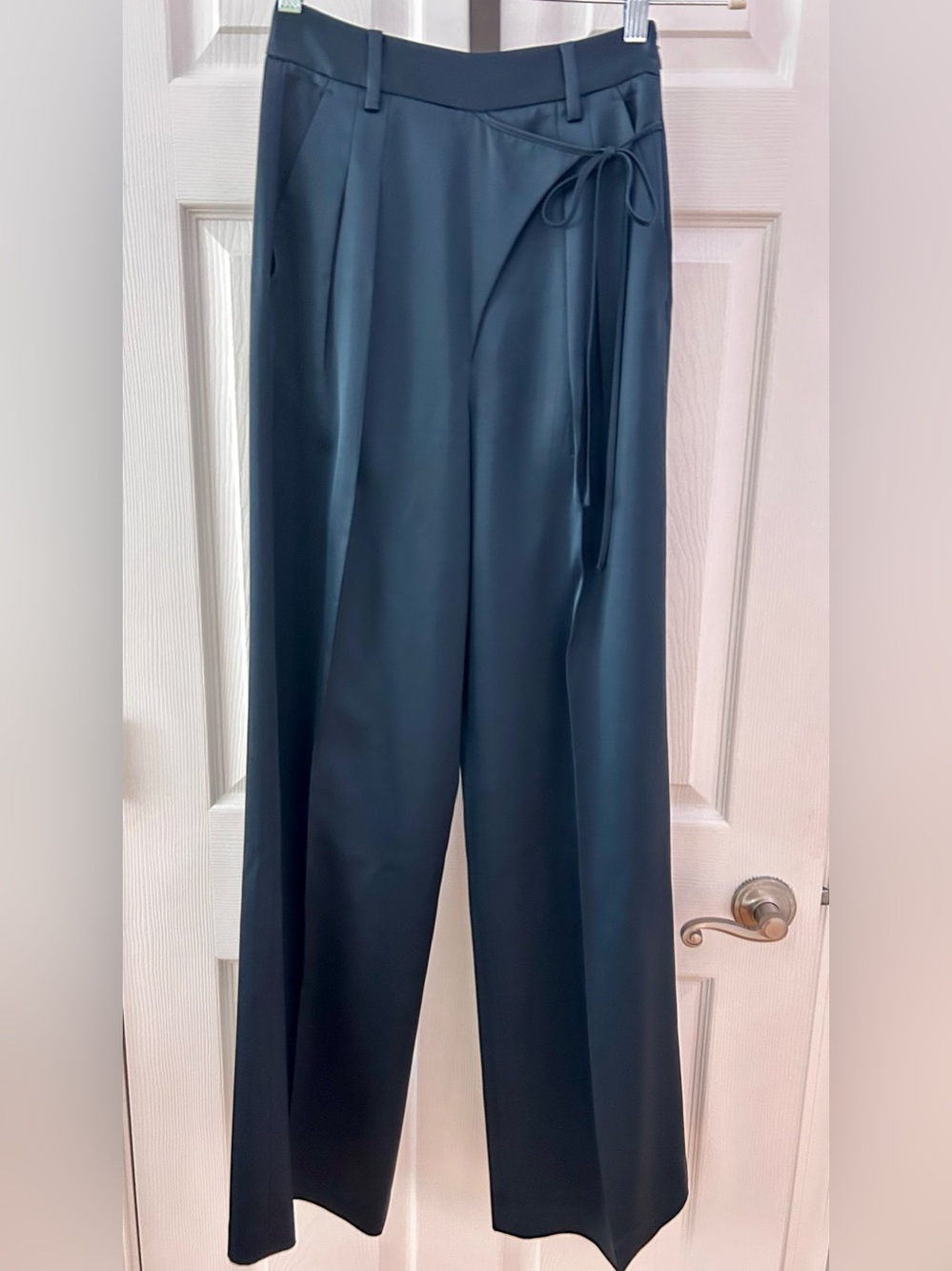 T by Alexander Wang Elegant Dark Navy Wide-Leg Tie-Waist Trousers